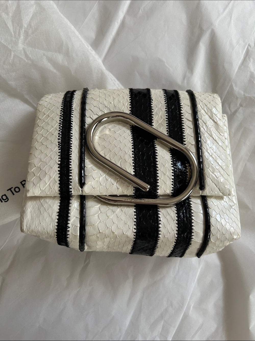 3.1 Phillip Lim White and Black Striped Mini Snakeskin Leather Crossbody